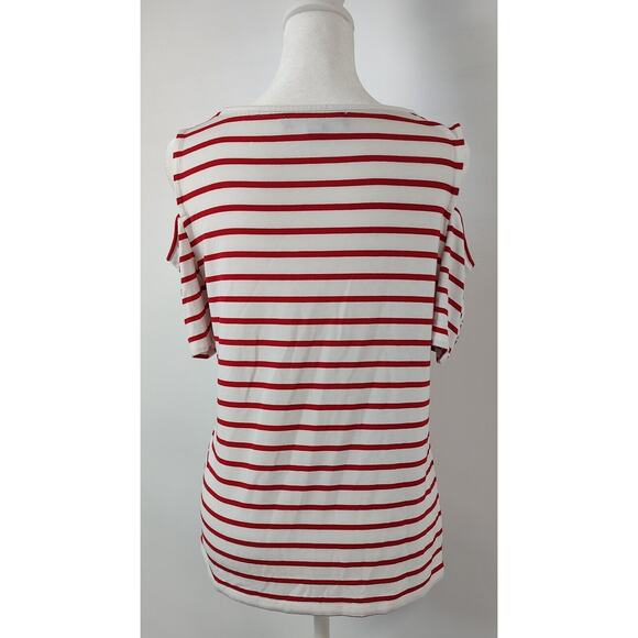 Tommy Hilfiger Striped Cold Shoulder Top Button Detail Casual Blouse SP - Picture 2 of 7